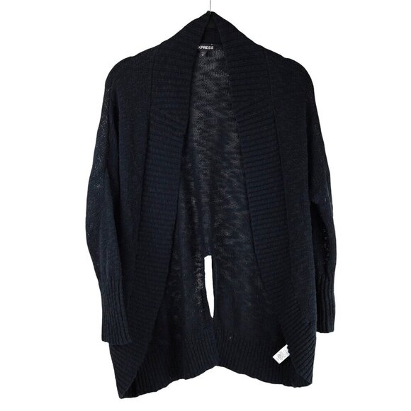 Express Womens Black Open Front Long Cardigan Sweater Small Petite - Picture 1 of 5